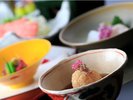 秋の季節会席イメージ:上質な食材を厳選しお献立しました。豊穣の秋に食の進む品々をご堪能くださいませ。