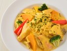 【9月朝食】北海道産秋鮭と厚沢部産舞茸入り森町産くりりん南瓜のクリームパスタ