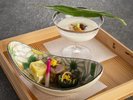 <9月〜10月のおすすめの一品>栗白秋寄せ 雲丹とろろ 松茸菊花和え酢橘釜 赤貝寄せ【富士】