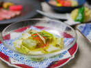 【万座会席】(7/10〜)ナスの翡翠寄せ(鮑・素麺など)