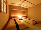 温泉かけ流し露天風呂付■和モダンツイン■≪寝室一例≫