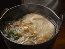 【八戸せんべい汁】南部煎餅を醤油だしで煮込み、具材と共に味わう、八戸の郷土料理です。