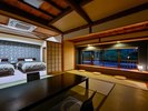 【せきれい】‐リバービュー-客室からは川沿いの開放的な景色を眺めることができます