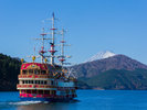 芦ノ湖に面したガーデンからの景色。天気の良い日には富士山もご覧いただけます。