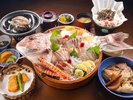 【お刺身桶盛り会席】★アワビの踊り焼き付★