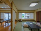 【平安亭ダイニング付和室54平米】12畳和室と7.5畳のダイニングを備えた広々客室です。