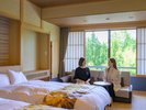 【平安亭デラックス和モダン】足を伸ばしてくつろぐことができる和室と、2つのツインルームを完備。