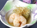 #夕食ー春単品 ウドと海老をやさしく煮含めた、上品な味わいの煮浸し。