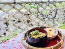 【朝食】茶そば、鱧の天ぷら(一例)
