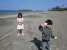 【青島海岸】すぐ裏のビーチで貝殻拾い！向こうに見えるのが青島です。