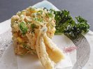 鱚としらすのもろこしかき揚げ〜南高梅塩添