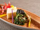 【季節の会席】秋(2026年9月〜11月)先附 山クラゲと茸のお浸し布海苔佃煮掛け