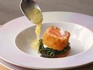 【夕食】アトランティックサーモンのレアカツ 塩レモンのソース(日替わり)※イメージ