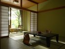 大きな窓からは、緑豊かな景色や美しい四季の変化を一望できます【客室・和室10帖+4帖】全室バス・トイレ付