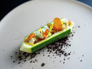 ズッキーニ 南仏野菜のトマト煮 松の実 アンチョヴィのクルトン パルメザンのコポー