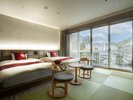 別館10F和モダンツインルーム 畳のお部屋にセミダブルベッド2台のお部屋です