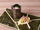 ・【夏料理一例:小吸い物】玉蜀黍摘み入れ【焼物】鱸甚田焼き はじかみ