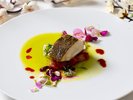【夕食】~開花~ 鰆のポワレ 梅ソース・梅酢・春菊オイルと共に