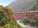 【景観】紅葉をバックに走る黒部渓谷トロッコ電車は最高♪