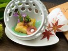 秋の万葉創作和会席より。盛り付けにも秋を感じる、彩り豊かな逸品。