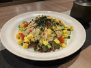 【ご夕食】★稲庭サラダうどん(仙台東オリジナルメニュー)食べて楽しい秋田の彩り名物。