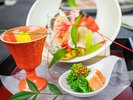 2026年1月2月《お献立一例》前菜:公魚奉書巻、菜の花と蟹の柚浸し、数の子と慈姑(くわい)の梅和え、他♪
