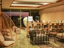 【リラックスルーム】ハンギングチェアでゆらゆら…。星空さんぽが楽しくなる本や阿蘇の写真集もおススメ☆