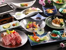 □【彩の料理 夏 一例】女将太鼓判!長野県産霜降和牛の鉄板焼きなど、彩良いお料理の数々