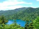 【夏】コバルトブルーの大沼池。鮮やかな青が広がっています。