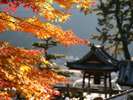 温泉寺の紅葉と温泉街の景色