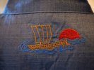 作務衣。鯵ヶ沢港を寄港地とした「北前船」の刺繍