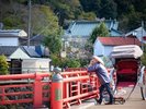 【周辺スポット|修善寺】桂川に架かる鮮やかな赤い橋。人力車で巡る温泉街は、格別な情緒を味わえます。