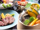 【夕食一例】源泉蒸し・長崎和牛のステーキ等※時期によって内容が異なります。