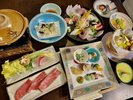 【夕食一例・冬】長崎和牛のしゃぶしゃぶ、季節の盛り合わせ等※時期によって内容が異なります。