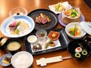 【夕食一例】長崎和牛のロースト、肉巻き野菜と魚の蒸籠蒸し※時期によって内容が異なります