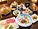 【夕食一例】長崎和牛と芳寿豚のしゃぶしゃぶ、五島うどん※時期によって内容が異なります