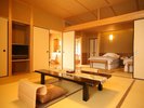 【露天風呂付きスイート|枳殻の間】和室と洋室を組み合わせた広い部屋。伝統と現代の快適さが融合。