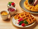 お好みのトッピングで楽しめる焼きたてのワッフルは、朝の気分を華やかにしてくれる一品です。