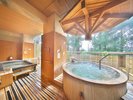 １階女性大浴場の露天風呂…石風呂は飛騨高山温泉です