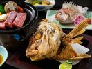 【名物鯛の兜揚げ】サクサクの衣とふっくらした身が絶品!全ての会席コースでご提供いたします。