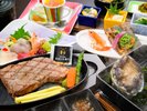【おおいた和牛ステーキ会席】おおいた和牛ステーキ&鮑踊り焼きの二大メインの当館一番人気会席