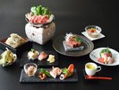 【和食処「辛夷」会席】黒毛和牛のステーキ、お造りをはじめ、旬の味覚満載の会席です。