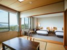 【本館和洋室(バス付)/35平米】洋室ツインと和室6畳の客室です。