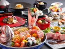春夏の飛梅会席(例)旬魚のお造りや伊予牛『絹の味』のステーキ※画像の盛合せは2名様盛となります