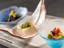 【土地の恵み会席/夏】胡麻豆腐 ワラビのお浸し ホッキわさび和え(6月〜8月)