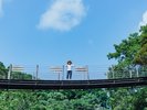 轟の滝公園の吊り橋。川遊びが楽しめる