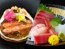 【蟹むき身甲羅盛り】『日本海の幸のお造り』などの会席料理