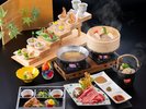 【春の四季会席】上州牛のしゃぶしゃぶ、源泉せいろ蒸し、蛤の土瓶蒸し等
