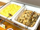 スクランブルエッグ、あじ竜田揚げ