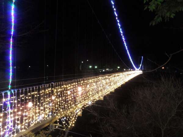 イルミネーション輝くやまゆりとささゆりを結ぶ吊り橋
